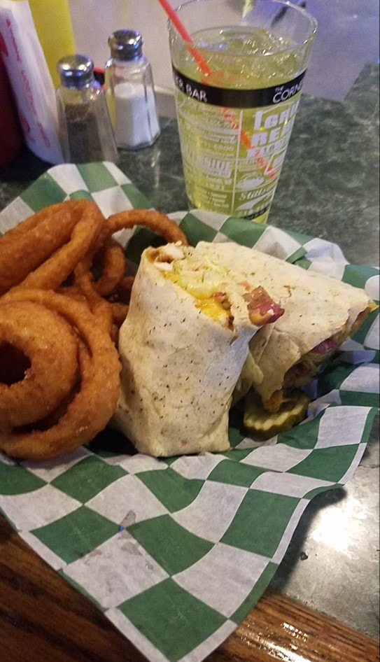 Delicious wrap and onion rings